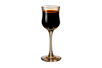 Elegant liqueur glass with dark liquid, transparent background image