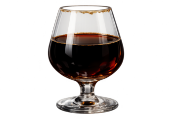 Elegant Cognac Glass, dark drink on transparent background, close-up shot