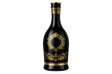 Luxury bottle with gold ornament on transparent background design art.