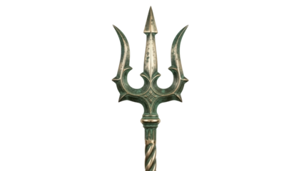 Bronze trident isolated PNG on transparent background, ancient mythology weapon for fantasy and historical design