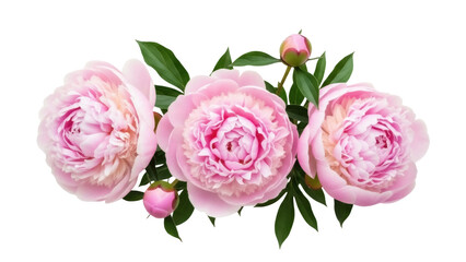 Naklejka premium Three pink peony flowers isolated PNG on transparent background, floral arrangement for wedding invitations and greeting cards