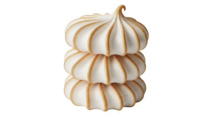 Stack of three meringue cookies isolated PNG, delicious dessert with crispy texture on transparent background, sweet treat for patisserie