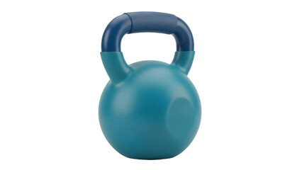 Teal kettlebell isolated PNG on transparent background, fitness equipment for strength training and full body workouts at home or gym