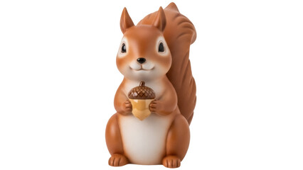 Adorable brown squirrel holding an acorn isolated PNG, cute forest animal on transparent background for design and decoration use © Elena