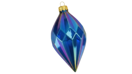 Blue iridescent Christmas ornament isolated PNG, diamond shaped bauble for holiday decoration on transparent background