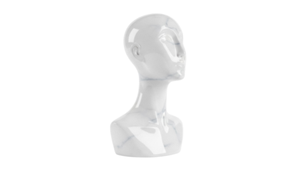 Elegant marble mannequin head isolated PNG on transparent background, stylish display for jewelry, fashion accessories and retail