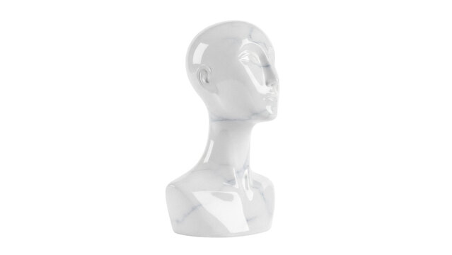 Elegant marble mannequin head isolated PNG on transparent background, stylish display for jewelry, fashion accessories and retail