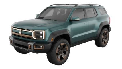 Green off-road SUV PNG isolated on transparent background, modern electric vehicle for adventure and sustainable transportation