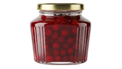 Delicious cherry jam in a glass jar isolated PNG, homemade fruit preserve for breakfast and dessert topping
