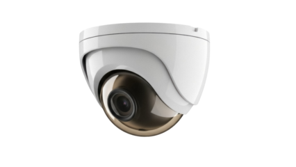 Modern dome security camera PNG isolated on transparent background, surveillance system for home or business safety and crime prevention