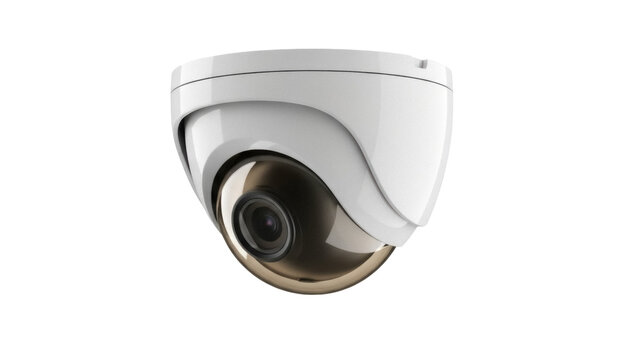 Modern dome security camera PNG isolated on transparent background, surveillance system for home or business safety and crime prevention