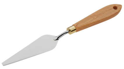 Palette knife isolated PNG on transparent background, painting tool with wooden handle for art and craft projects