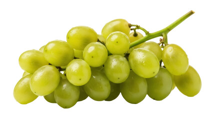 Fresh green grapes isolated PNG, juicy fruit with water droplets on transparent background, healthy snack and ingredient for desserts