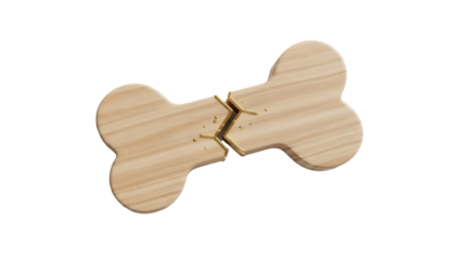 Wooden dog bone toy isolated PNG, broken and repaired with gold, pet care concept for veterinary and animal health themes
