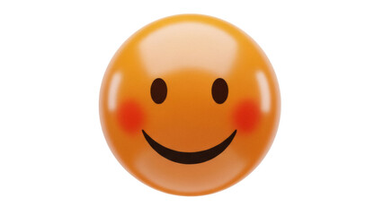 Orange smiley face PNG isolated on transparent background, happy emoticon with rosy cheeks and a cheerful smile for social media and design