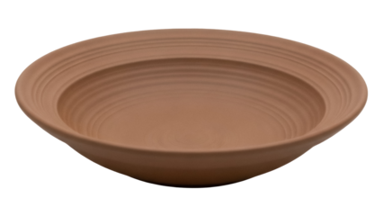 Terracotta shallow bowl PNG isolated on transparent background, rustic earthenware dish for serving food or decorative purposes, no background