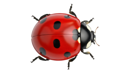 Red ladybug with black spots isolated PNG, close-up of a ladybird beetle on transparent background, insect with vibrant colors for nature designs