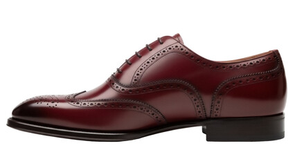 Elegant burgundy leather Oxford shoe isolated PNG, classic men s footwear on transparent background for fashion and formal wear design