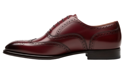 Elegant burgundy leather Oxford shoe isolated PNG, classic men s footwear on transparent background for fashion and formal wear design