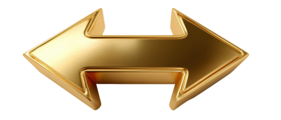Golden double arrow symbol with glossy finish