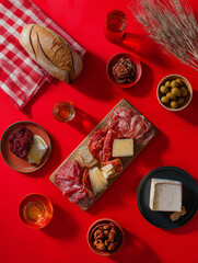 appetizer, fresh, red charcuterie table