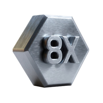 3d metallic hexagon with 8x inscription