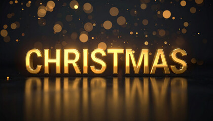 Luxury word Christmas with golden glossy beveled letters, winter premium design, dark background