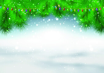 christmas background with fir branches and snow