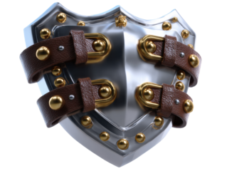 Metallic shield with leather straps and gold studs