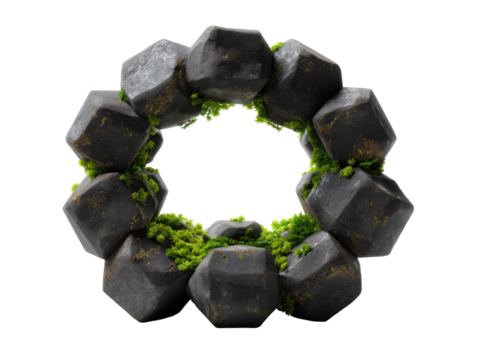 Geometric stone shape with lush green moss accents - Powered by Adobe