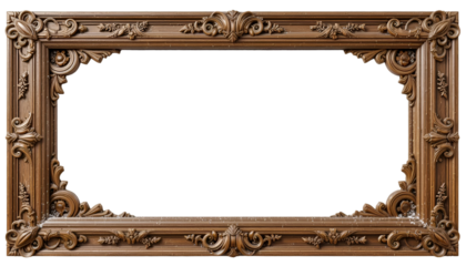 Ornate gold picture frame with intricate carvings on black background
