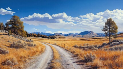 Fototapeta premium Timeless road leading to golden horizon