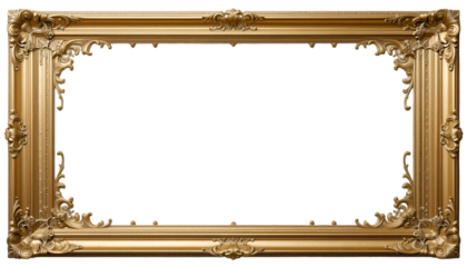 Elegant gold ornate frame on black background for photo display