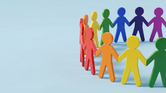 Colorful chain of paper dolls holding hands in a circle