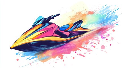 Colorful jet ski illustration on white background for recreational water activities