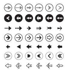 Set of black outline arrows. Buttons, navigation and communication.