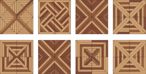 Wood Parquet Floor Vector Patterns, Top View Seamless Wooden Flooring Textures for Interior Design and Architecture