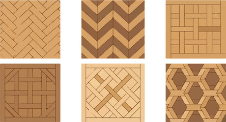 Wood Parquet Floor Vector Patterns, Top View Seamless Wooden Flooring Textures for Interior Design and Architecture