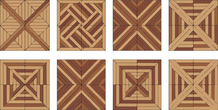 Wood Parquet Floor Vector Patterns, Top View Seamless Wooden Flooring Textures for Interior Design and Architecture