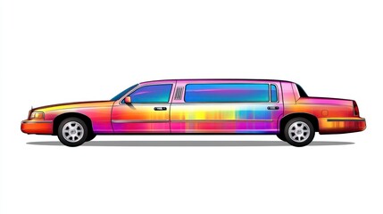 Naklejka premium Colorful limousine isolated on white background with vibrant rainbow hues