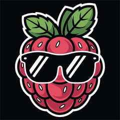 Cool Raspberry With Sunglasses Funny T-shirt Design
