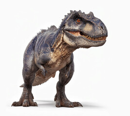 3D Illustration of dinosaur Tyrannosaurus Rex Standing Upright on Two Legs with Sharp Teeth and Curved Tail, Isolated on White Background