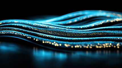 Blue glittering wave pattern with gold fleck highlights, abstract shimmering mood