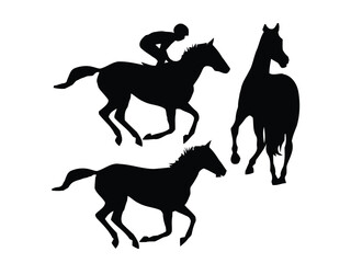 silhouette set of horse different poses. equestrian sport, dressage, show jumping, horse racing. vector illustration.