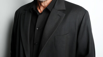 Black formal jacket and shirt on mature man with confident posture