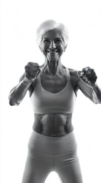 Idosa Fitness Sorridente se Alongando com Vitalidade e Bem Estar