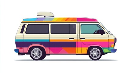 Colorful van illustration transportation concept on white background