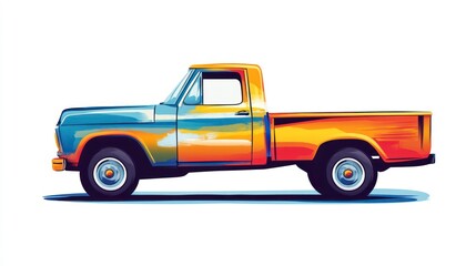 Colorful vintage pickup truck illustration isolated on white background