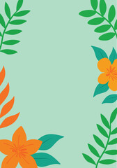 A vibrant tropical abstract illustration featuring colorful floral and leafy patterns in warm summer tones, inspired by beach and coastal vibes, perfect for backgrounds, wallpapers, prints, and modern