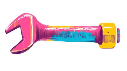 Colorful wrench illustration on white background tool for construction